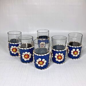 Mexican Tequila Leather Shot Glasses Set 6 Vintage Barware Man Cave